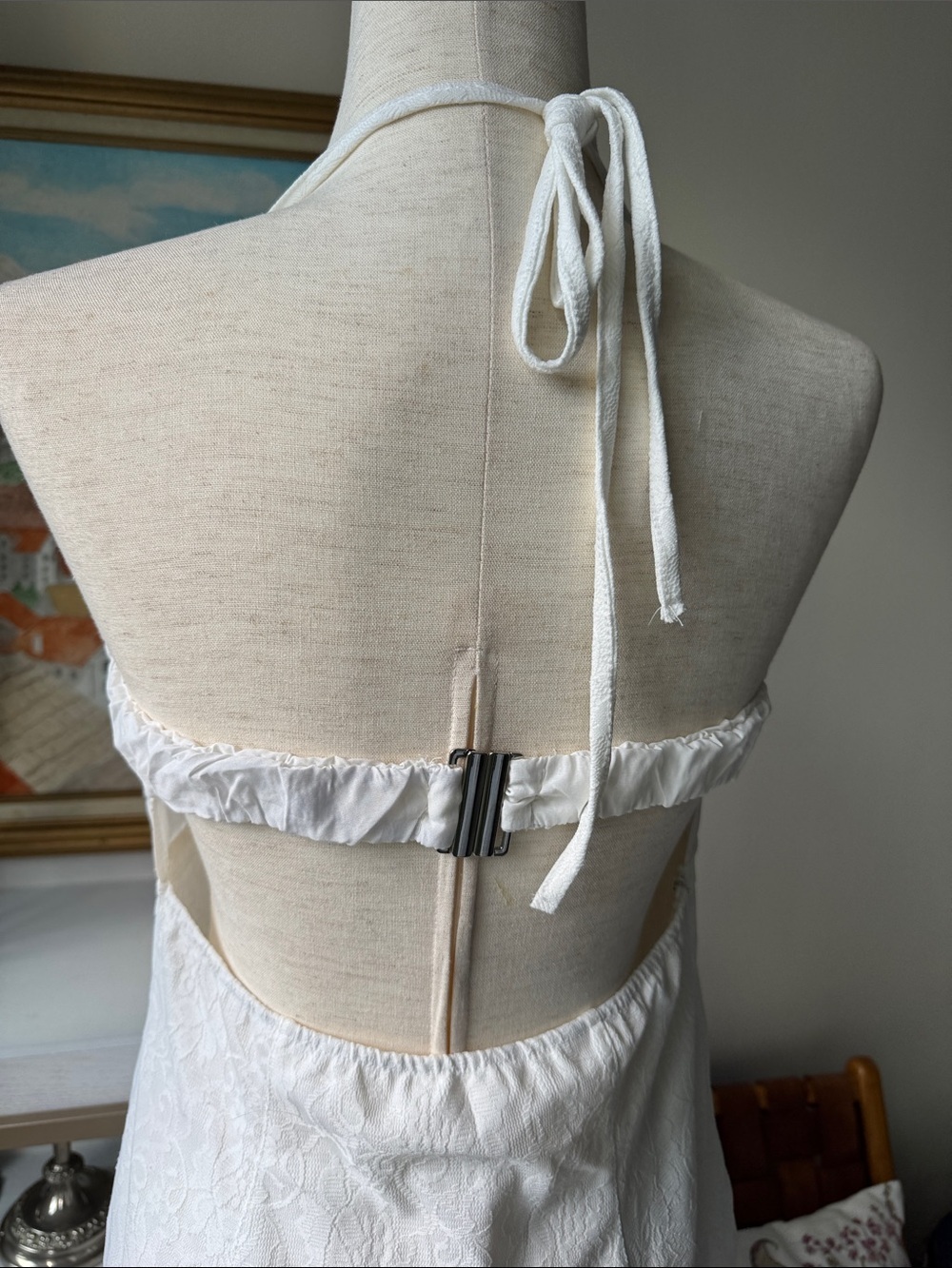 Delicate White Lace Halter Chemise with Tie Front - Picture 5 of 7